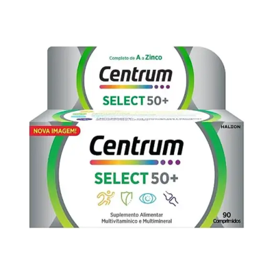 Embalagem de suplemento multivitamínico Centrum Select 50+ para 50+ anos