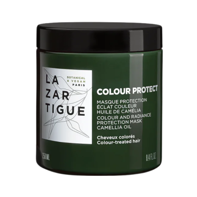 Frasco verde escuro com tampa preta e rótulo branco com texto preto LAZARTIGUE e descrição do produto