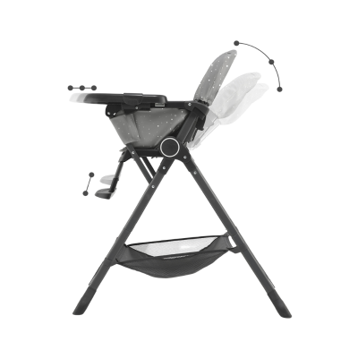 Cadeira alta para bebés cinzenta com estampa de pontos brancos e estrutura preta