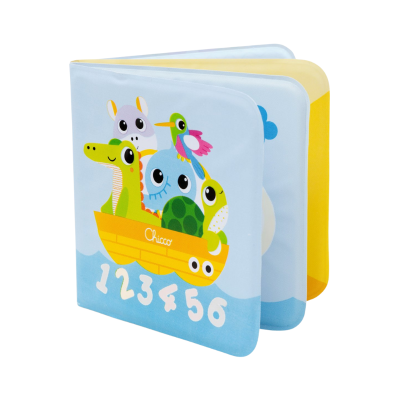 Livro de tecido com animais num barco e números 1 a 6