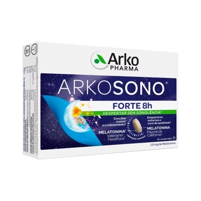 Caixa do suplemento ARKOSONO FORTE 8h para sono da Arko Pharma