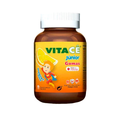 Frasco de suplemento vitamínico VITA CÊ Júnior Gomas sabor laranja para crianças