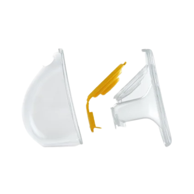 Componentes plásticos transparentes e amarelo sobre fundo branco