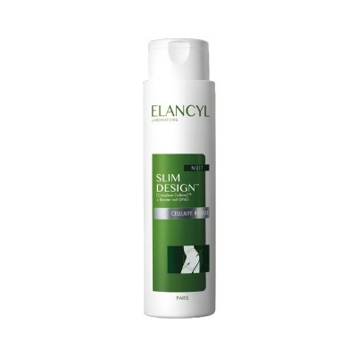 Frasco branco de produto Elancyl Slim Design Nuit com rótulo verde.