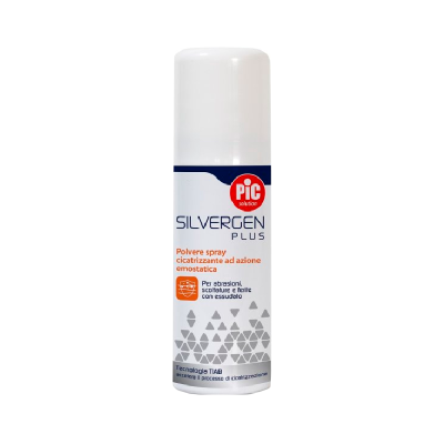 Frasco branco de spray SILVERGEN PLUS da PIC solution com texto em italiano no rótulo