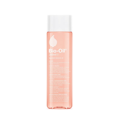 Frasco de Bio-Oil 200ml cor de rosa com tampa branca