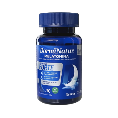 frasco plástico azul e preto de suplementos de melatonina com rótulo azul e branco