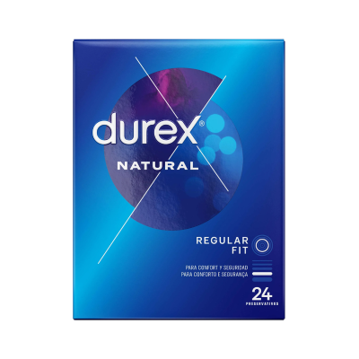 Caixa azul de preservativos Durex Natural Regular Fit com 24 unidades