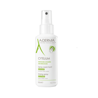 Frasco branco com pulverizador do spray A-DERMA CYTELIUM para irritações cutâneas