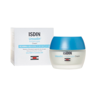 Creme ISDIN Ureadin anti-rugas com embalagem branca e tampa azul