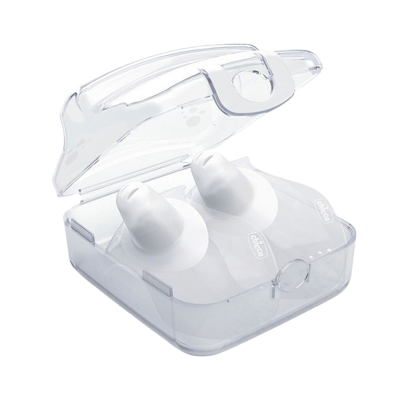 Dois chupetas brancas da marca Chicco em caixa transparente