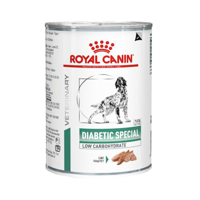 Lata de comida para cão Royal Canin Diabetic Special com baixa percentagem de hidratos de carbono