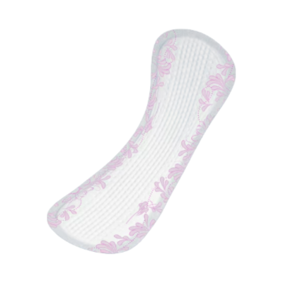 Penso higiénico branco com padrão floral rosa e bordas arredondadas