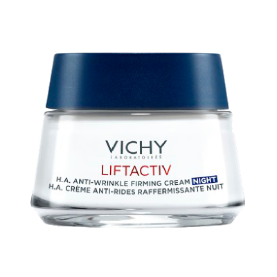 Frasco de creme anti-rugas Vichy Liftactiv com tampa azul escura