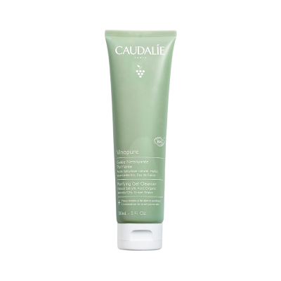 Gel purificante para limpeza facial CAUDALÍE, embalagem verde