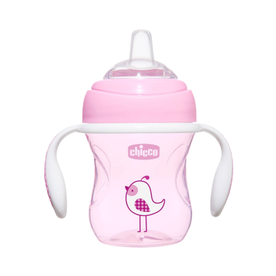 Copo de aprendizagem para bebés rosa Chicco com bico e pega branca