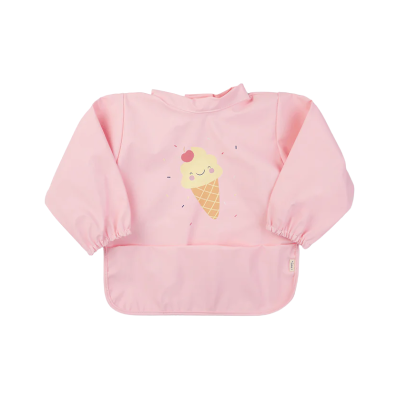 Babete infantil impermeável rosa com estampado de gelado sorridente