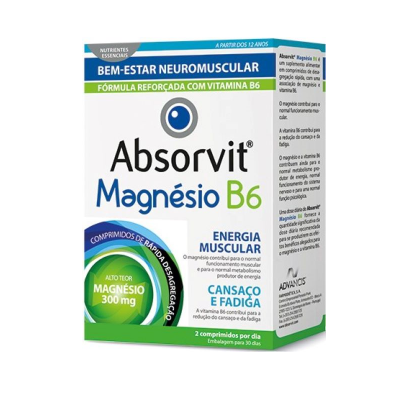 Embalagem de Absorvit Magnésio B6 para energia muscular e fadiga