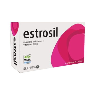 Caixa de comprimidos Estrosil com indicação de complexos e marca