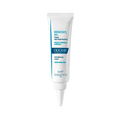 Tubo branco de creme anti-imperfeições KERACNYL PP+ da DUCRAY, 30 ml.