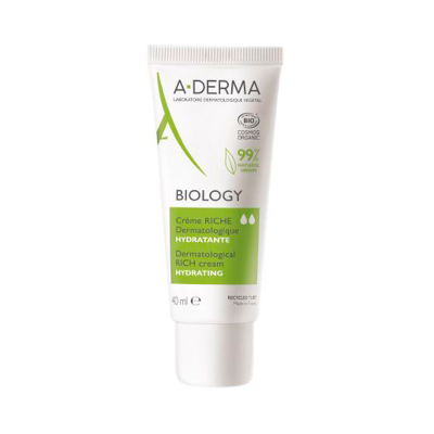 Embalagem branca de creme hidratante A-DERMA BIOLOGY Crème RICHE 40 ml