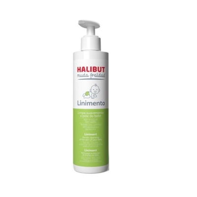 Frasco branco com doseador de bomba do produto Halibut muda fraldas Linimento para bebés
