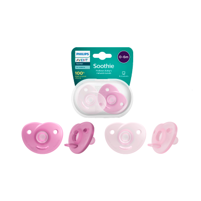 Conjunto de 2 chupetas Philips Avent Soothie rosa para bebés 0-6 meses com embalagem