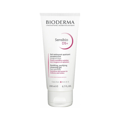Gel de limpeza suavizante e purificante Bioderma Sensibio DS+ em tubo branco