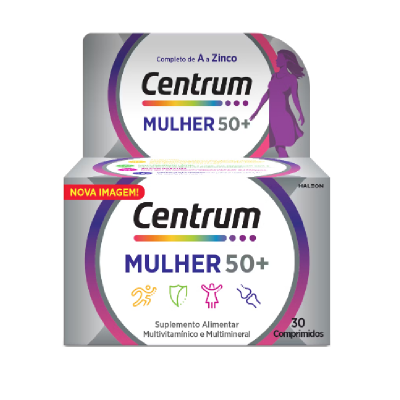 Embalagem de suplemento Centrum Mulher 50+