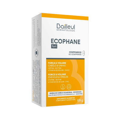 Embalagem de comprimidos Bailluel Dermatologie Ecophane fort para cabelo e unhas
