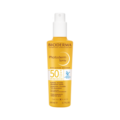 Frasco amarelo da Bioderma Photoderm Spray FPS 50+