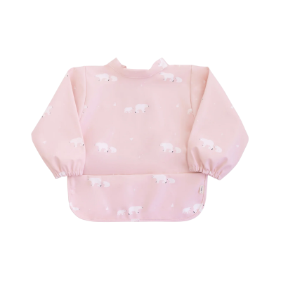 Babete de bebé rosa com padrão de ursos polares e mangas compridas