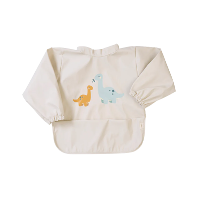 Babete creme infantil com dinossauros azuis e laranja