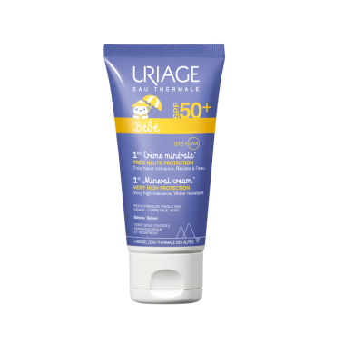 Frasco de creme mineral para bebé Uriage Eau Thermale SPF 50+