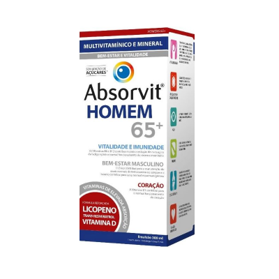 Embalagem branca de suplemento multivitamínico Absorvit Homem 65+