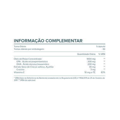 Tabela com informação complementar sobre doses diárias e composição de suplemento em cápsulas.