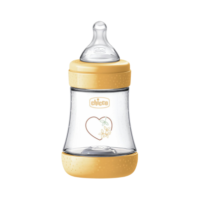 Biberão de bebé Chicco transparente com tampa e base amarelas