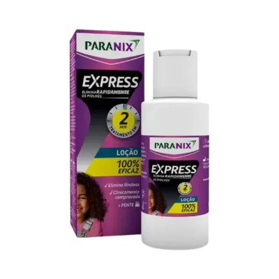 Loção Paranix Express com embalagem roxa e amarela