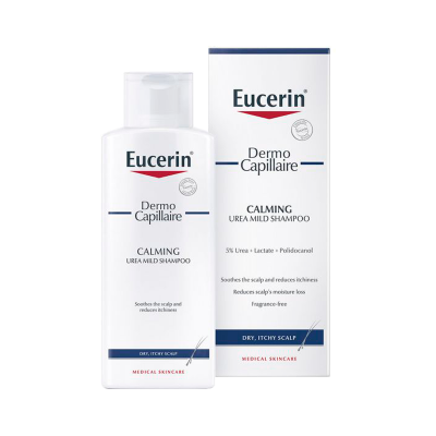 Frasco e caixa de champô Eucerin Dermo Capillaire Calming