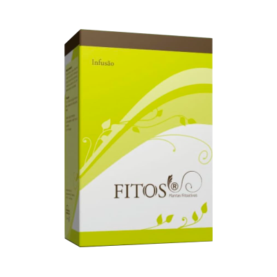 Caixa de embalagem de infusão Fitós verde e branca com folhas