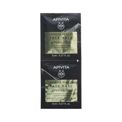 Pacote preto com dois sachês de máscara facial de argila verde