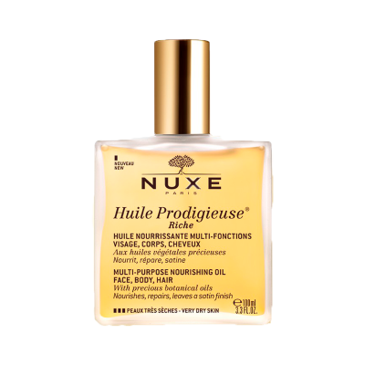 Frasco de óleo nutritivo NUXE Huile Prodigieuse Riche 100 ml com tampa dourada