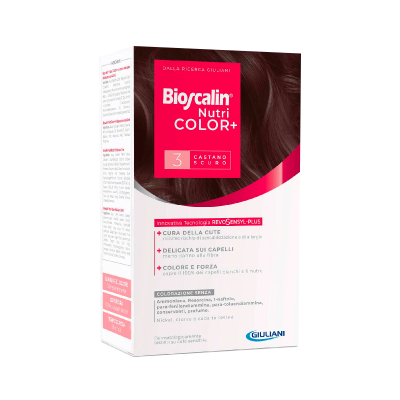 Embalagem de coloração de cabelo Bioscalin Nutri Color+ castanho escuro número 3