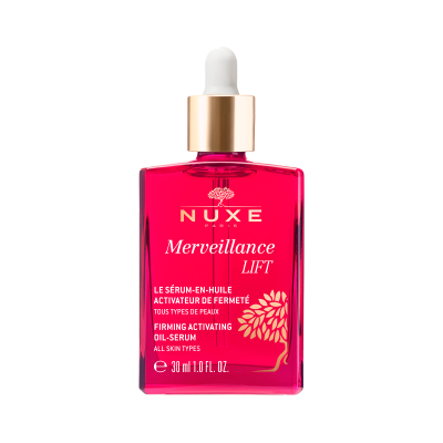 Frasco rosa de sérum NUXE Merveillance LIFT com pipeta