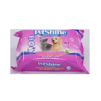 Pacote rosa de toalhetes húmidos PetShine com gato e cão