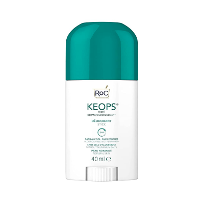 Desodorizante stick RoC KEOPS 40 ml com tampa verde e corpo branco