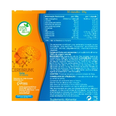Rótulo de suplemento alimentar Cerebrunn forte com cérasomas