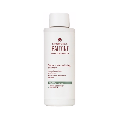 Frasco branco de shampoo Cantabria Labs Iraltone Sebum Normalizing