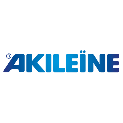 Logotipo azul AKILEÏNE com símbolo ®