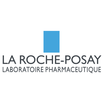 Logótipo La Roche-Posay com quadrado azul e texto Laboratoire Pharmaceutique